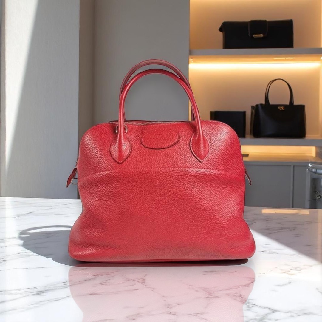 希少【HERMES】レッド レザー BOLIDE レザータグ ハンドバッグ