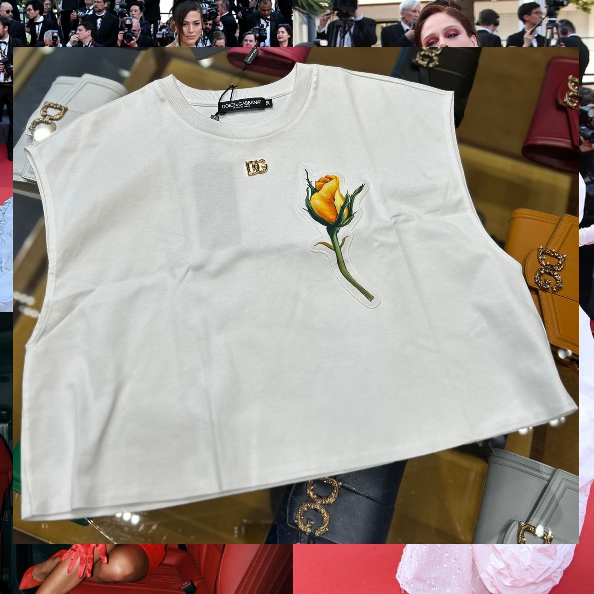 関税込 ドルチェ＆ガッバーナ ノースリーブ Tシャツ ロゴ ローズ