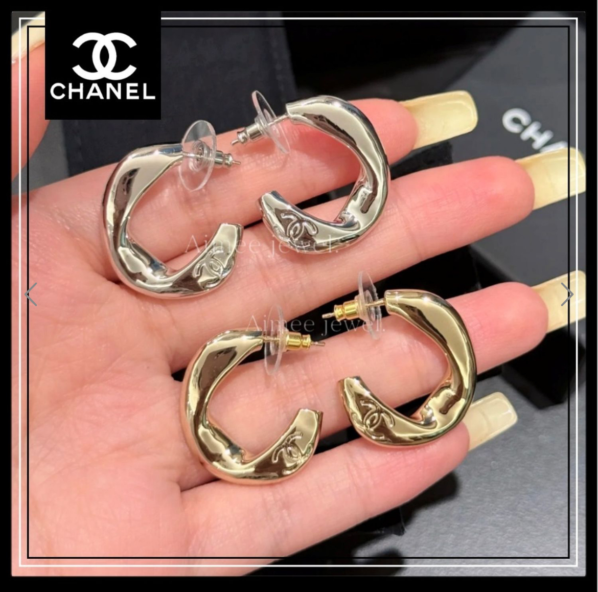 ＊エレガントなデザイン♪＊【CHANEL】フープピアス
