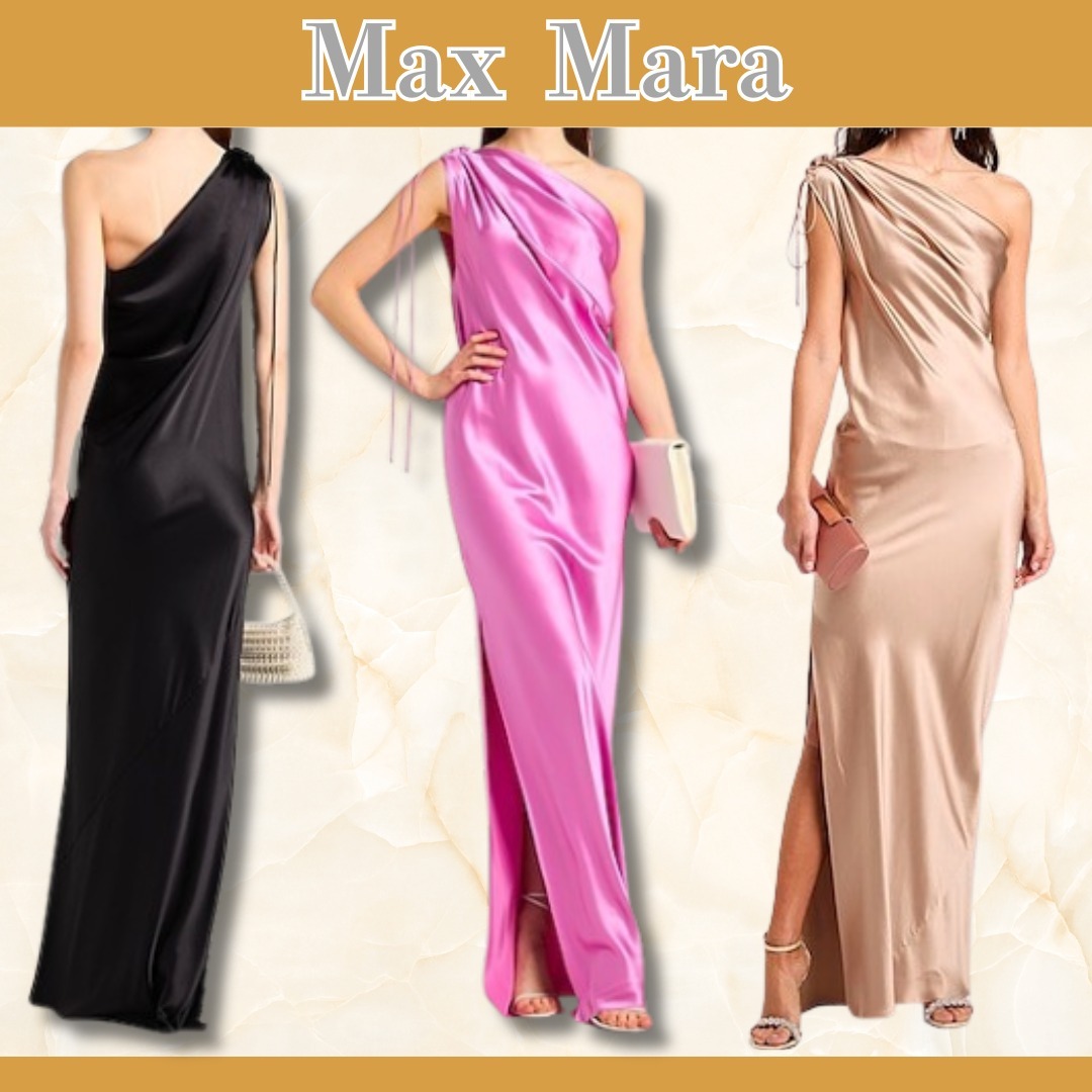 関税送料込【Max Mara】ワンショルダー シルクドレス ドレープ