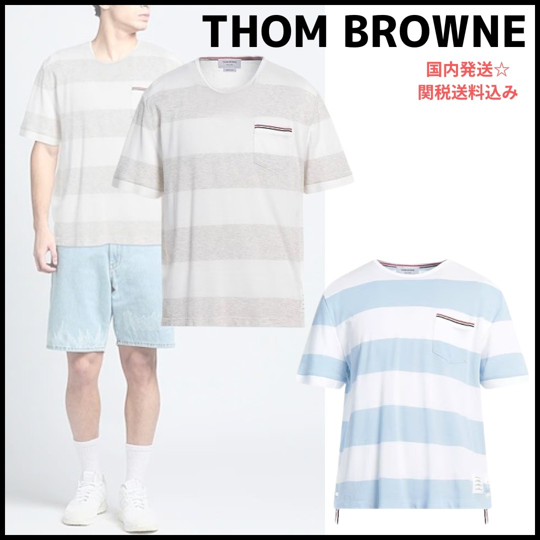 【THOM BROWNE】ピケ素材 ロゴ 柄入りTシャツ＊関税/送料込み