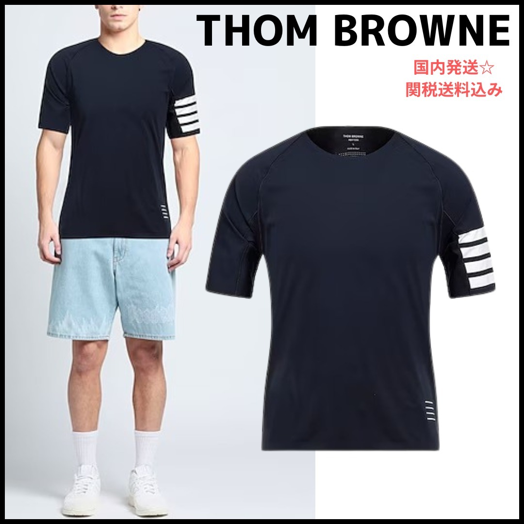 【THOM BROWNE】ストレッチ素材 柄入りTシャツ＊関税/送料込み