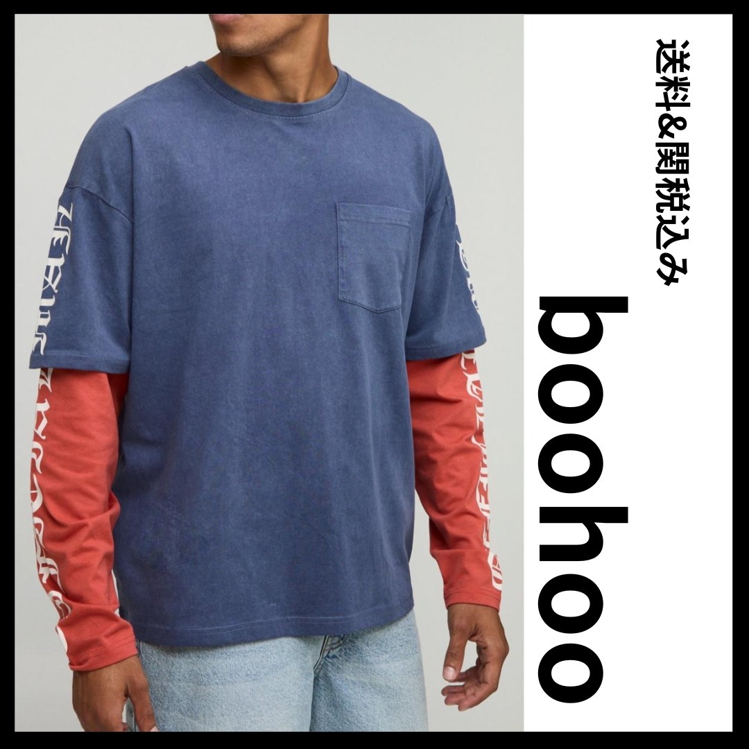 《boohoo》フェイクレイヤー ウォッシュドTシャツ