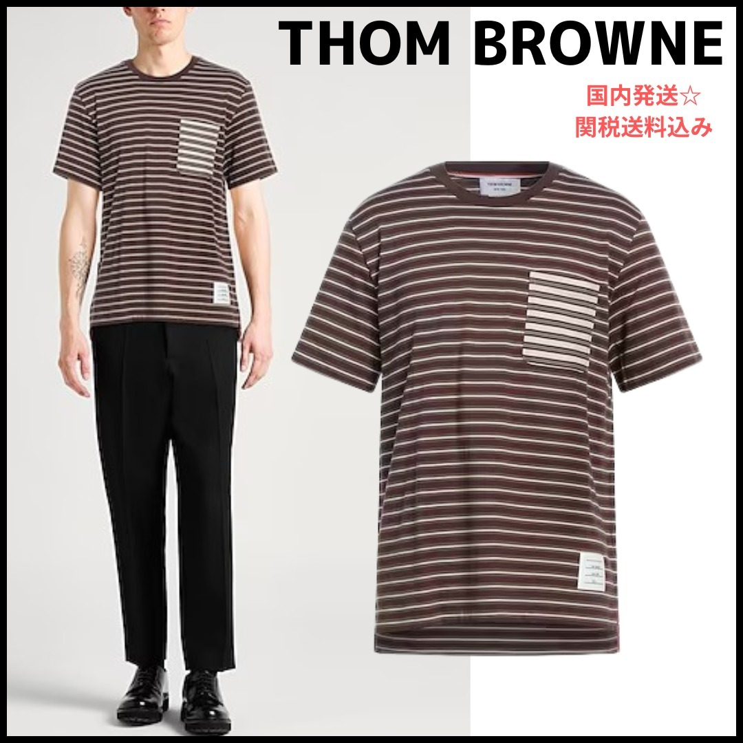 【THOM BROWNE】クルーネック ストライプ Tシャツ＊関税/送料込