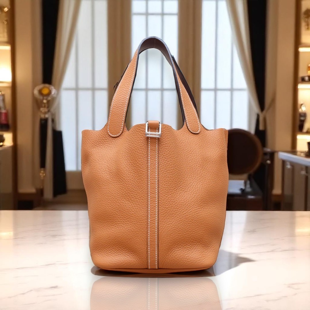 美品【HERMES】トフィーカーフスキン PICOTIN LOCK ハンドバッグ