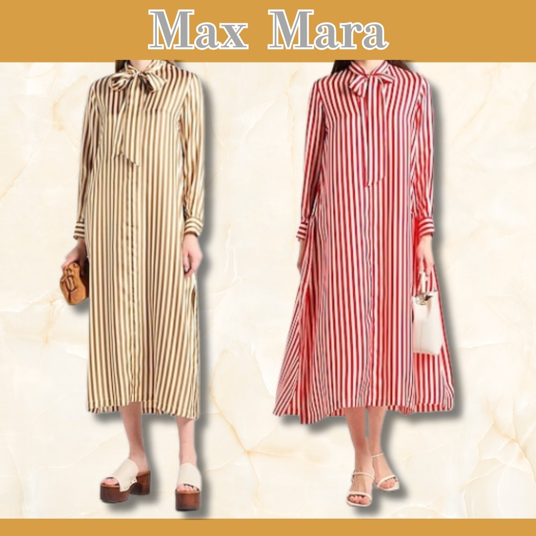 関税送料込【Max Mara】Faesite ストライプ ツイル マキシドレス