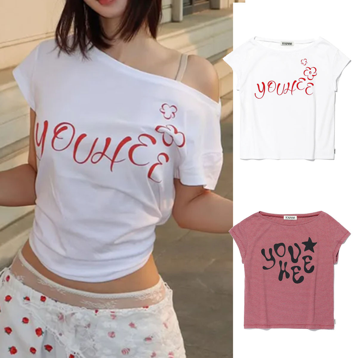 Tシャツ・カットソー YOUHEE OFF-SHOULDER T-SHIRTS 5BJH1546