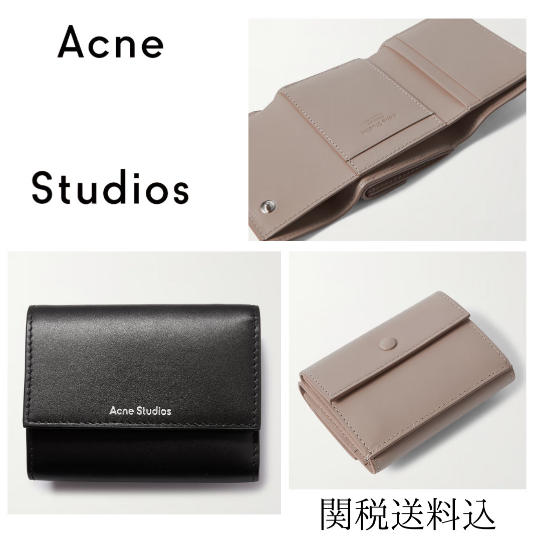 Acne Studios レザー三つ折り財布 ロゴプリント入り 関税送料込