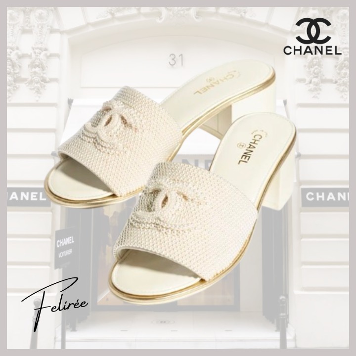 《パールがお洒落♡》CHANEL CCロゴ ミュール