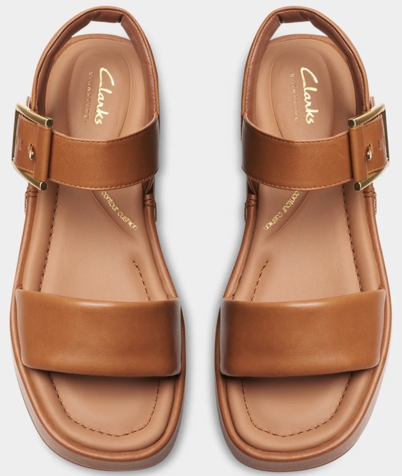CLARKS サンダル ヒール 3.5cm ストラップ 軽量 レザー 厚底