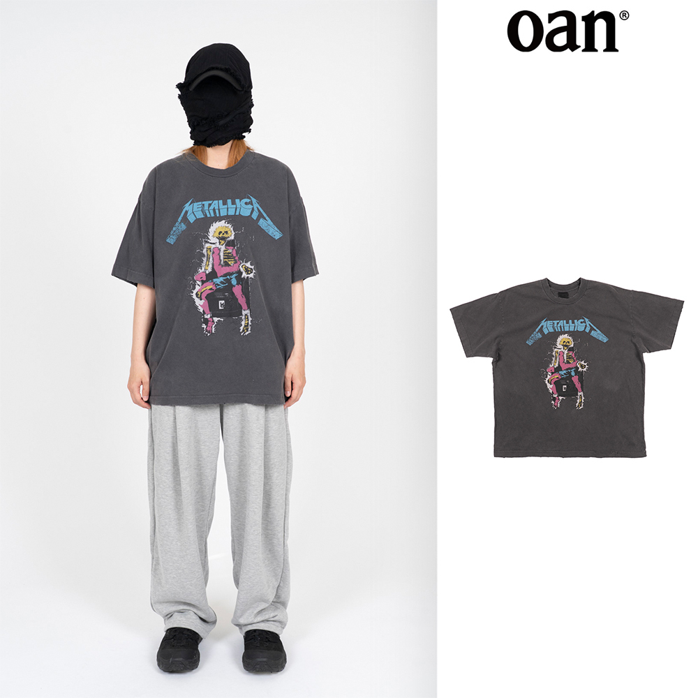 【oan】Elec Skeleton Vintage Washing Short Sleeve T-Shirt