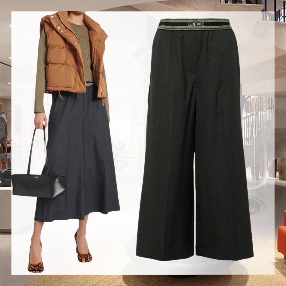 LOEWE Wool cropped wide-leg pants ワイドレッグ パンツ ロゴ