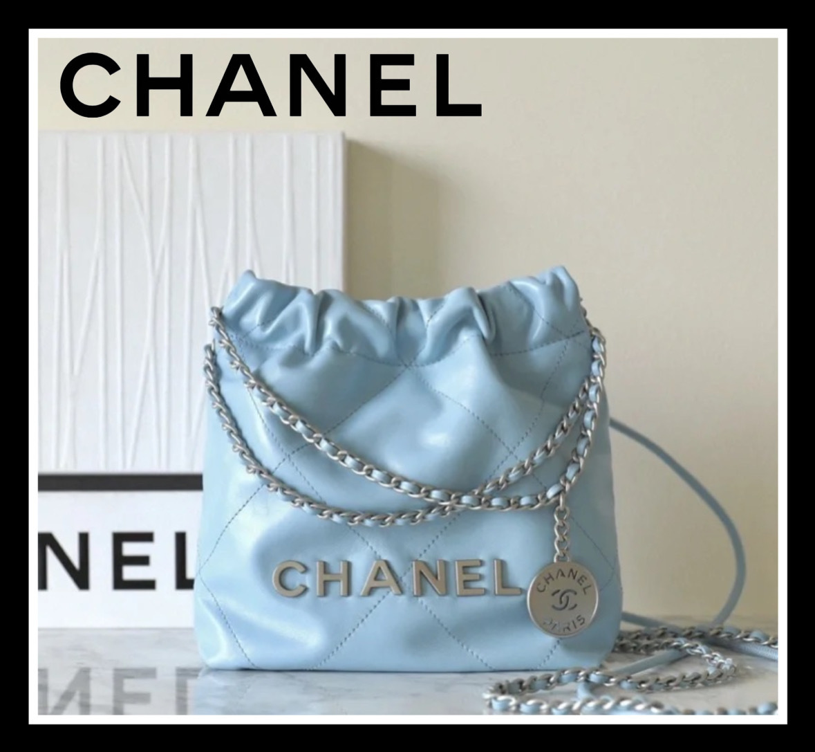 《パステルカラーが可愛い》CHANEL 22 ミニ ハンドバッグ ブルー