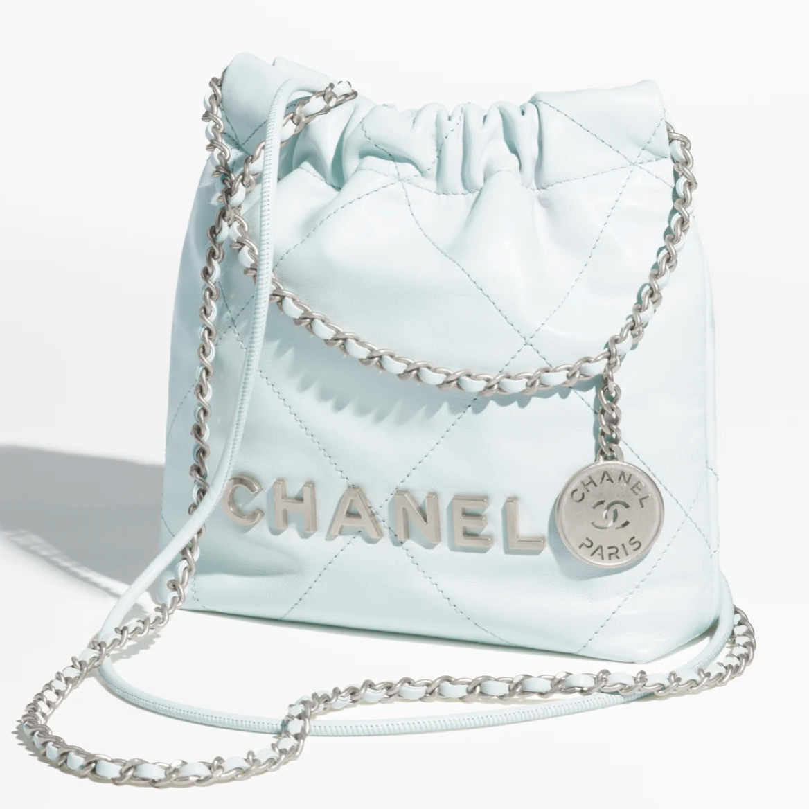 《パステルカラーが可愛い》CHANEL 22 ミニ ハンドバッグ ブルー