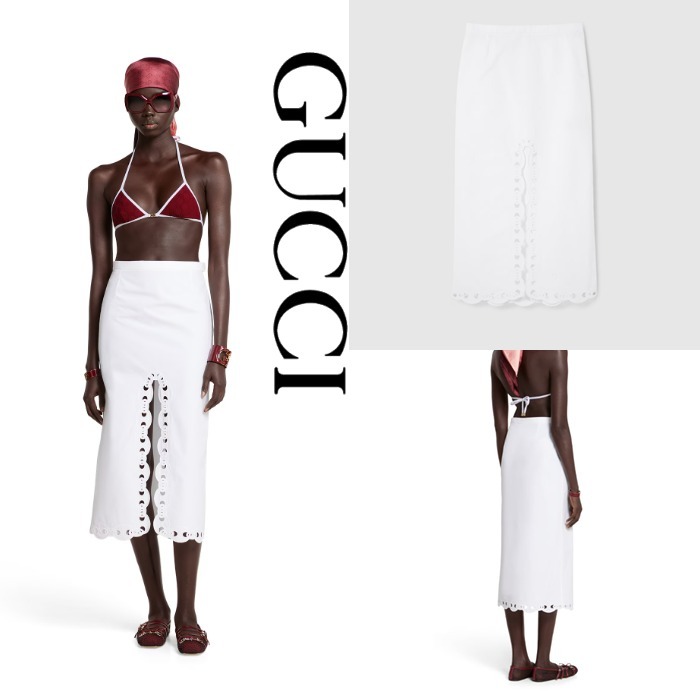 新作【GUCCI】エンブロイダリー コットンポプリン スカート