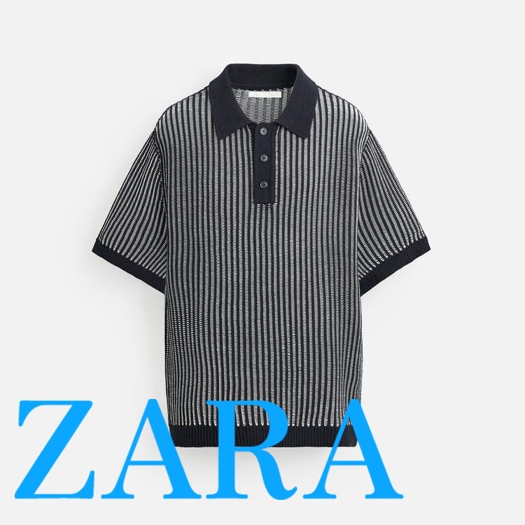 【ZARA】コントラストリブニットポロシャツ 3920/416/401