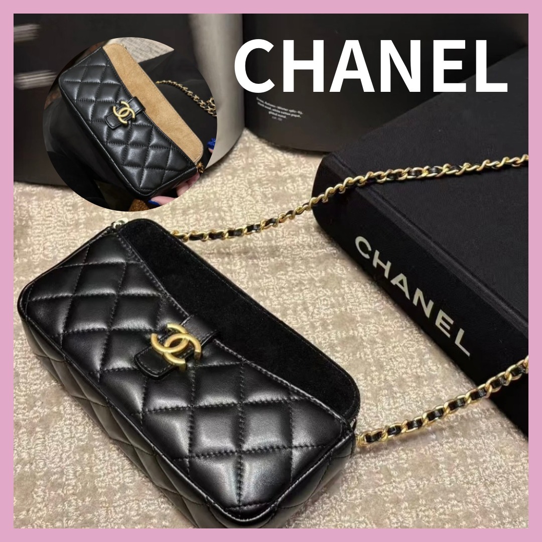 【レザーとベルベットの異素材MIX】CHANEL チェーン クラッチ
