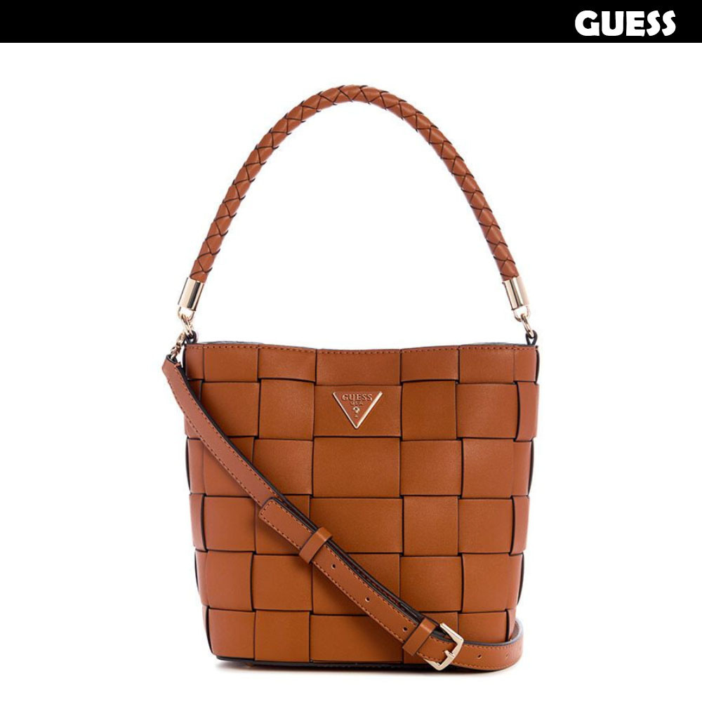 Guess■MAYLEE 格子 ミニ バケットバッグ Brown