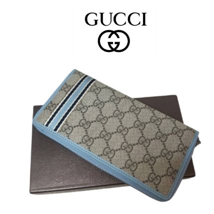 美品✨GUCCI 長財布 GG柄 キャンバス ラウンドファスナー ブルー