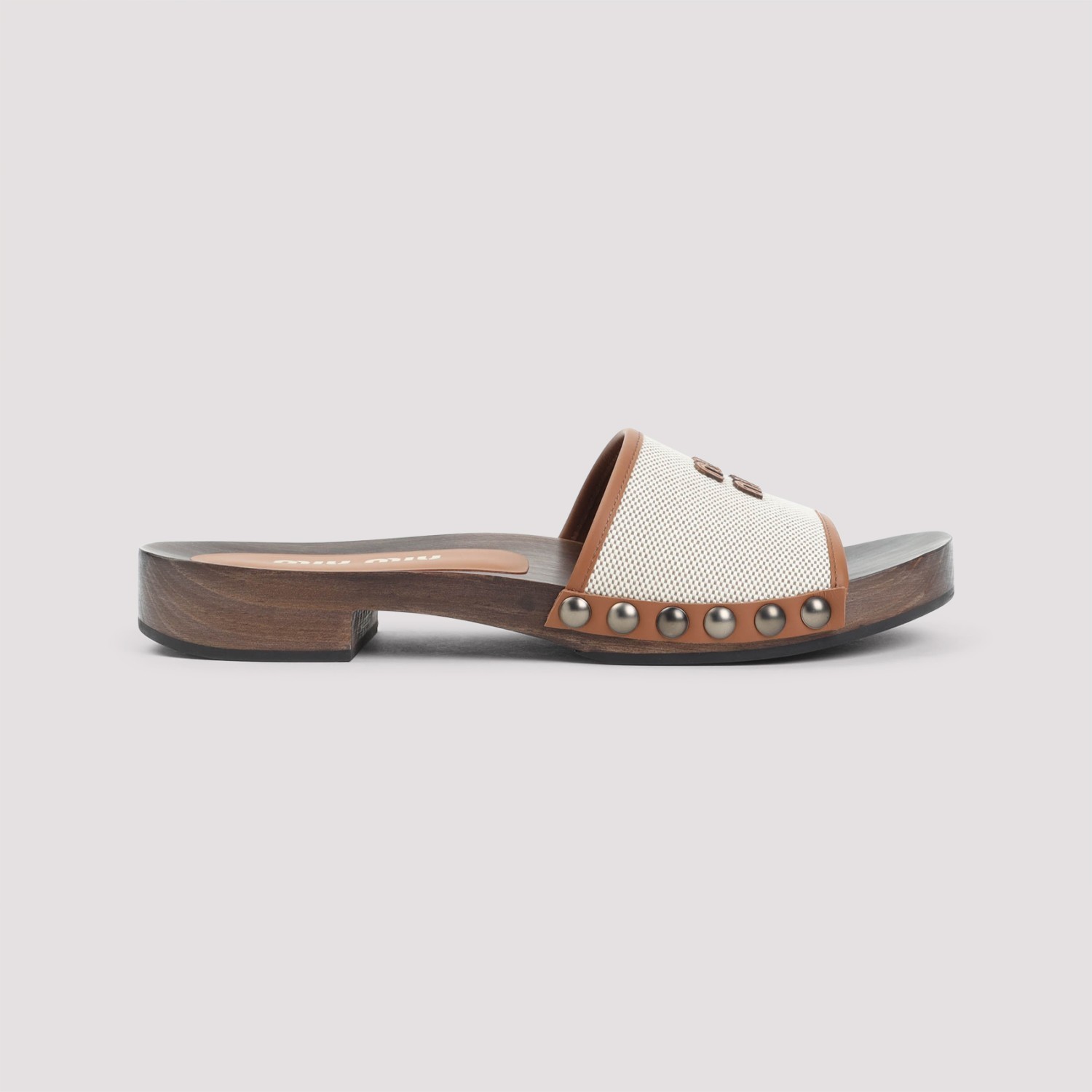 サンダル・ミュール MIU MIU CANVAS AND LEATHER CLOGS