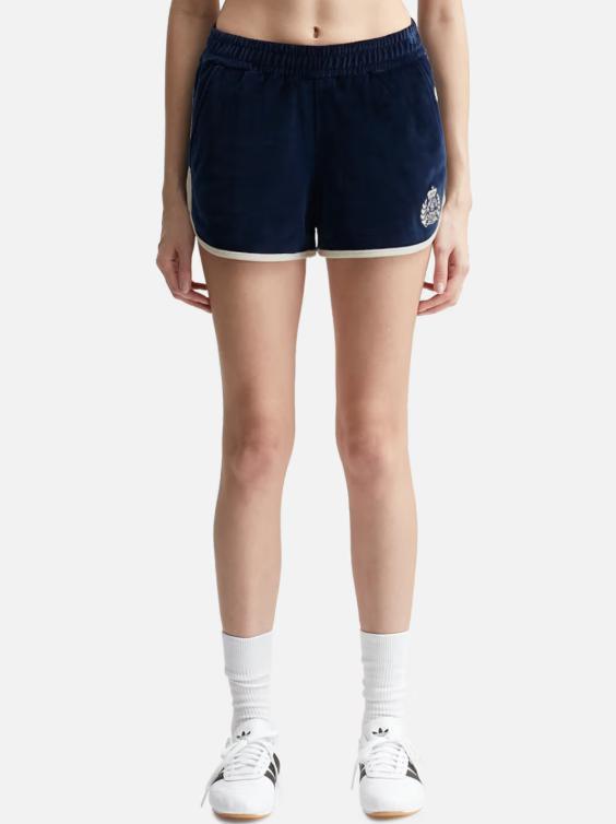 Sporty & Rich 関税込 NYクレスト ベロアショーツ
