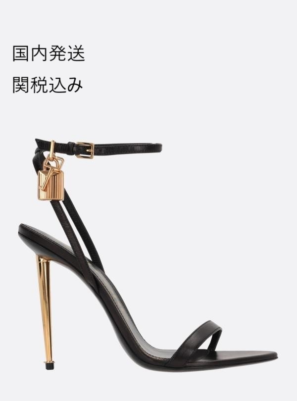 滑らかなレザーの南京錠型ポイントサンダル ヒール：10.5cm