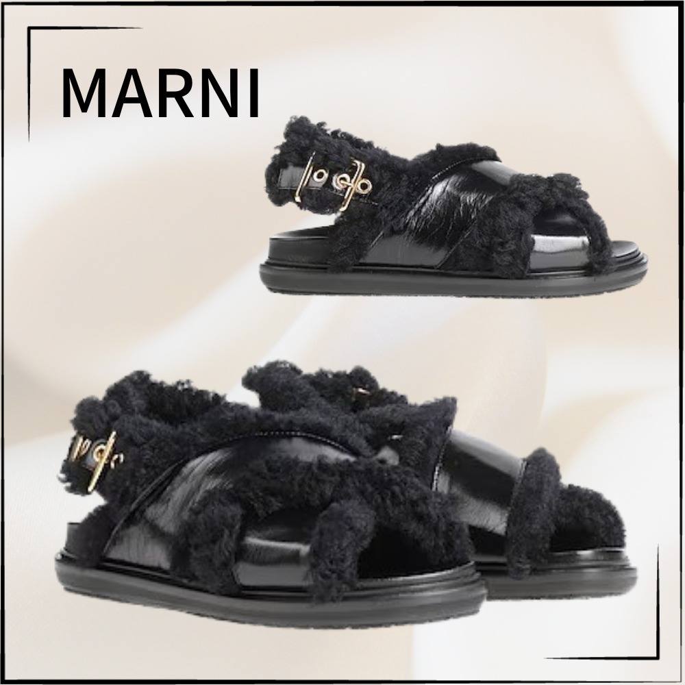 【MARNI】関税込☆シープスキン ストラップ付 サンダル ブラック