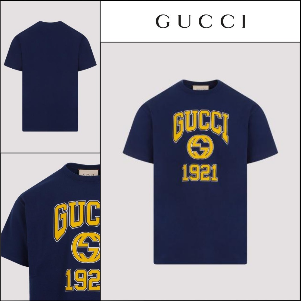 【GUCCI】1921 Interlocking Print Cotton Short-Sleeve T-Shirt