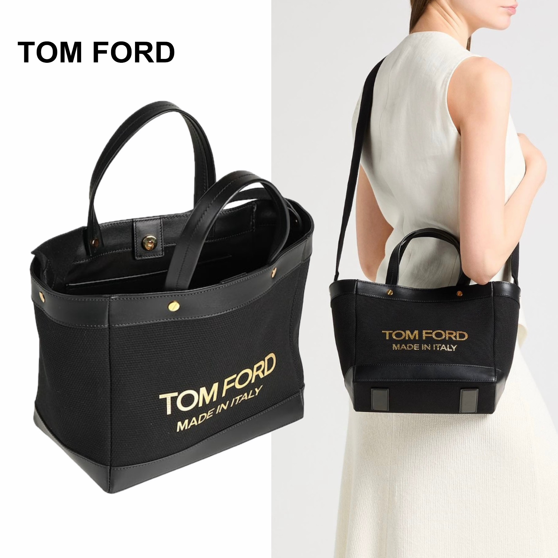 TOM FORD ロゴ 革 コットン ハンドバック ミニ トート/関税込