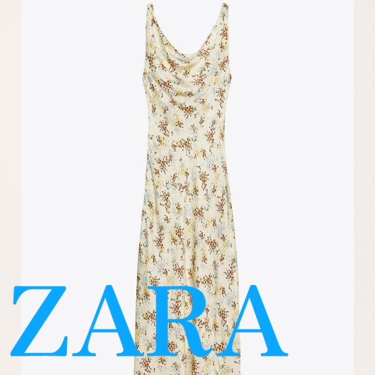 【ZARA】ZW COLLECTION プリント柄サテンワンピース