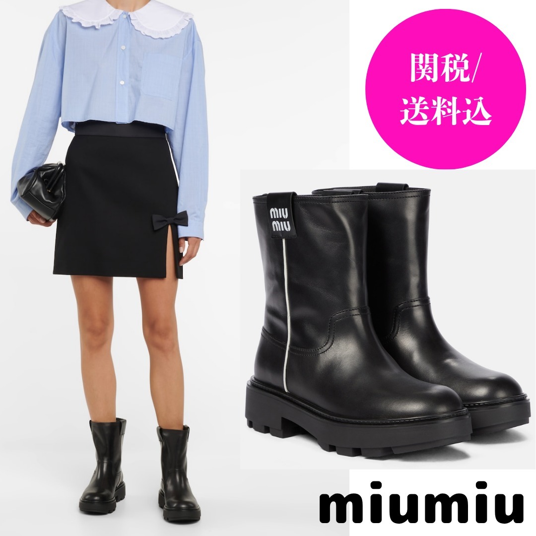 【関税込】MiuMiu レザーアンクル バイカーブーツ