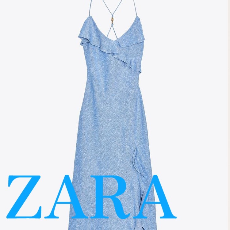 【ZARA】リネンフリルストラップ付きワンピース 7953/757/406