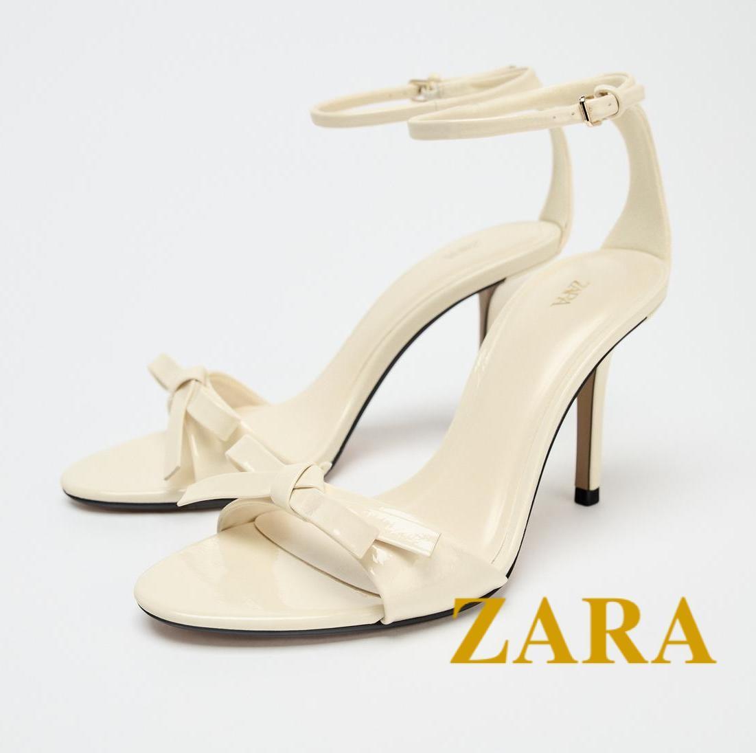☆ドイツ発*ZARA*新作*リボントップヒールサンダル/ECRU WHITE☆