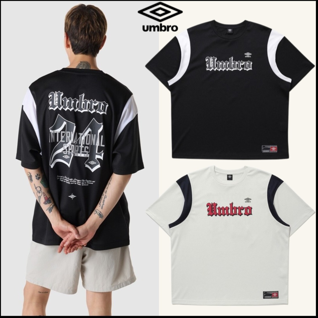 韓国*UMBRO■Sporty Lettering Mesh Short-sleeved