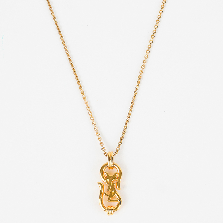 【良品】YSL イヴサンローラン ロゴネックレス ゴールド