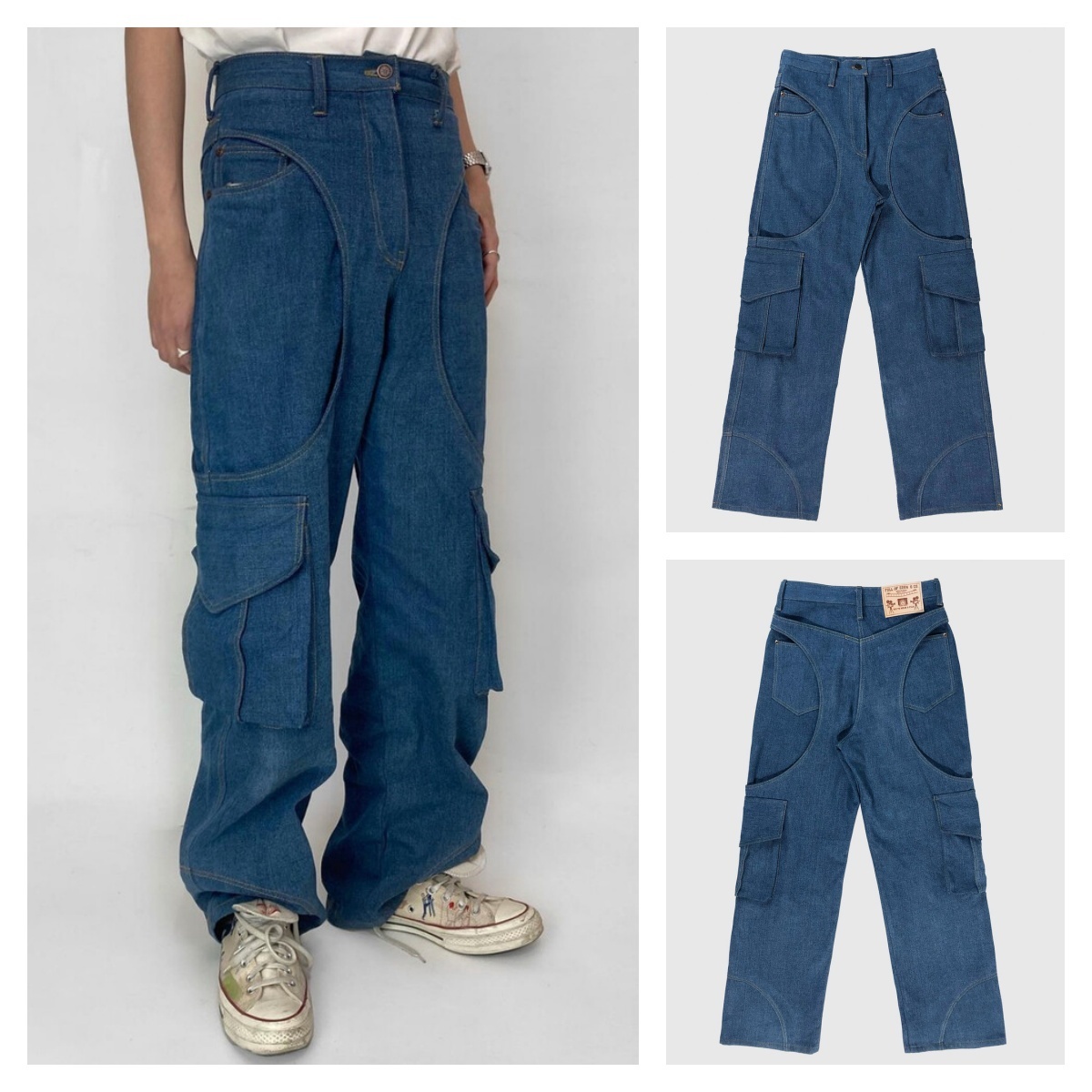 ★FULL OF SSUN★Circle Denim Cargo Pants★Denim★大人気★