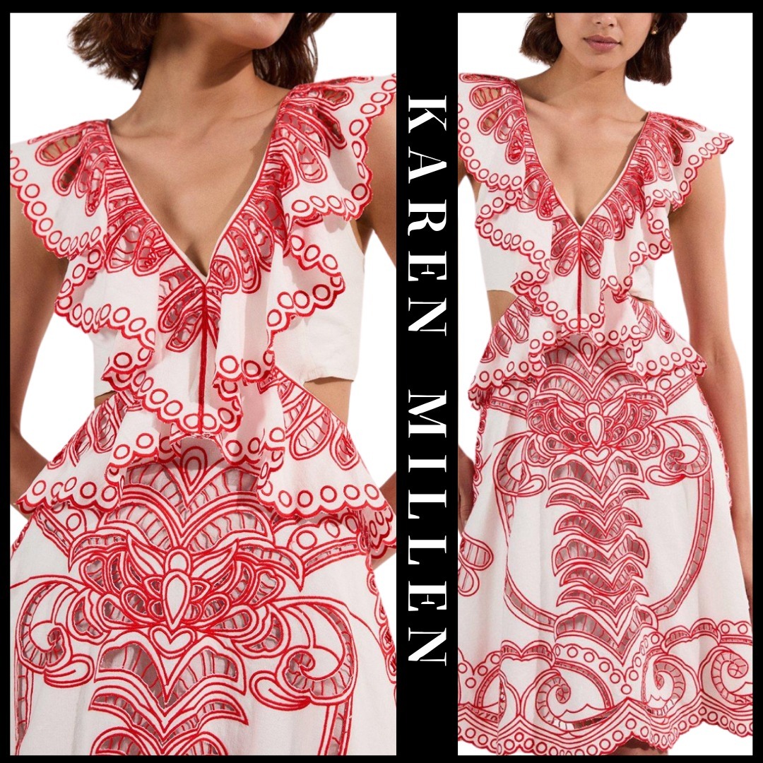 KAREN MILLEN 日本未入荷 ミニ丈ドレス Vネック 花柄 フレア
