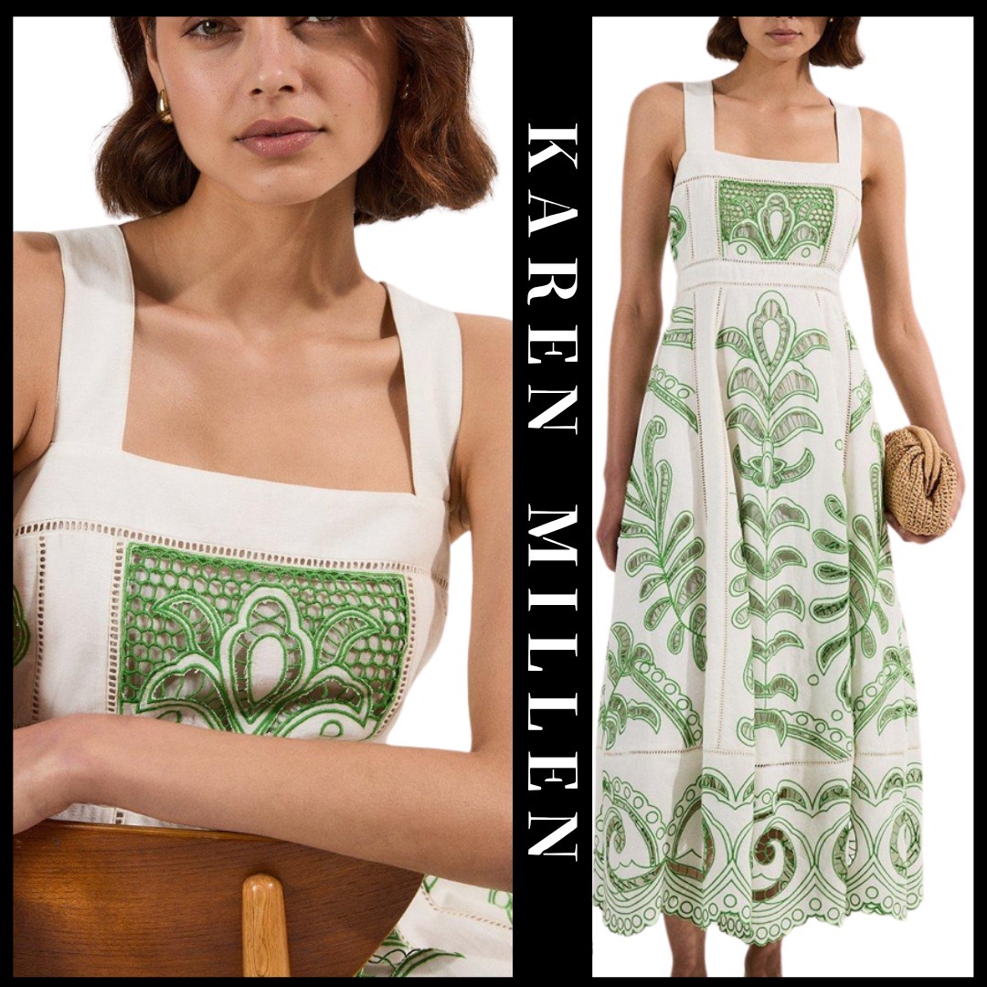 KAREN MILLEN 日本未入荷 カットワーク ドレス フレア 刺繍