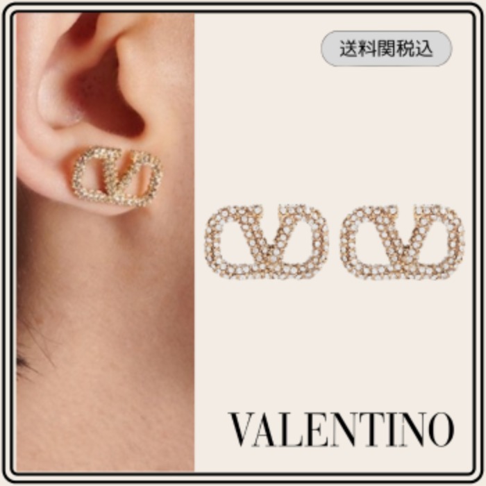 【VALENTINO】VLOGO 装飾 ピアス 真鍮 クリスタル ゴールド