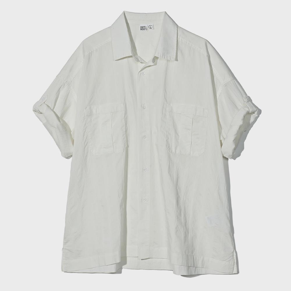 ★PARTIMENTO★ Jacquard Stripe Roll Up Half Shirts White