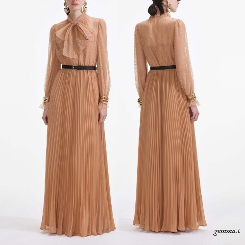 セルフポートレイト ドットメッシュ ボウタイマキシドレス