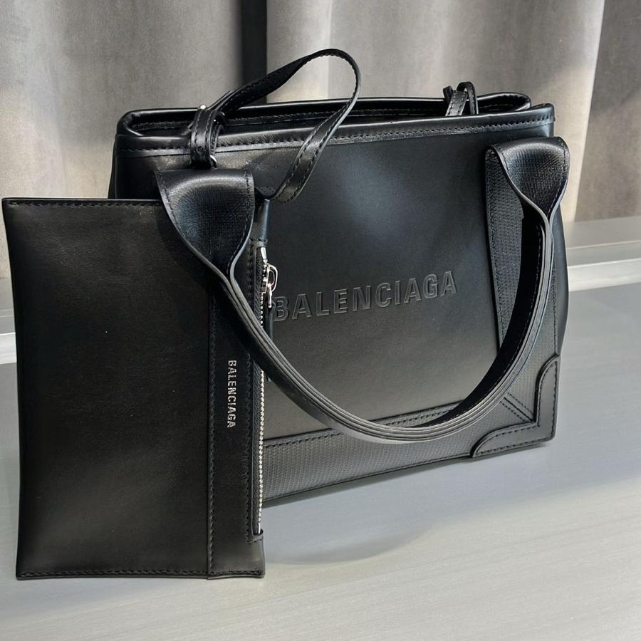 直営店☆BALENCIAGA☆ NAVY CABAS XS ポーチ付き ハンドバック