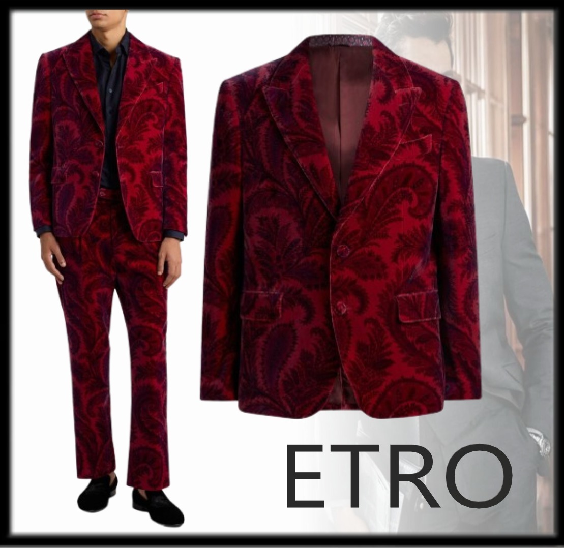 ETRO お洒落 フォリッジプリント ベルベット ブレザー