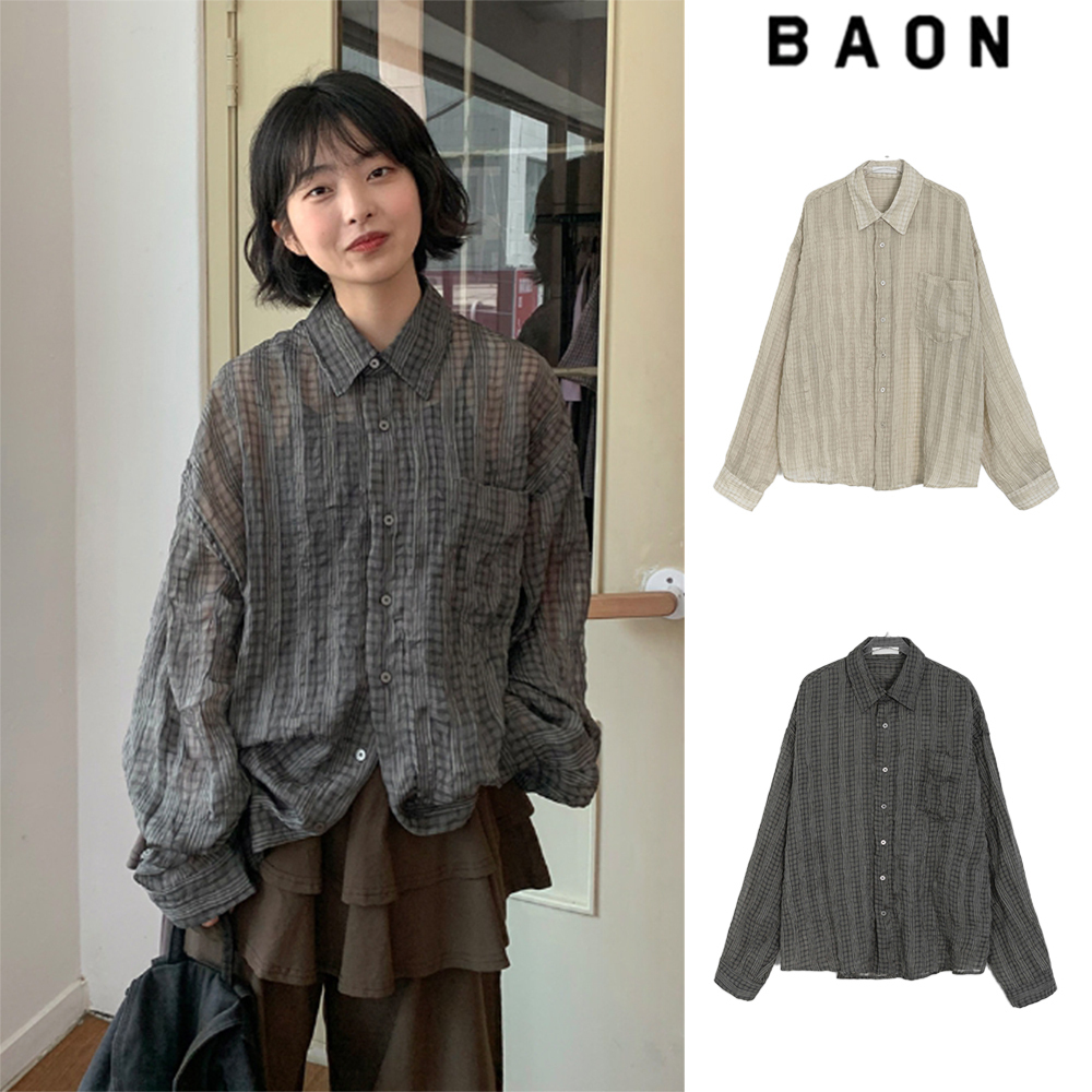 【BAON】[unisex] Aldeck Summer Seersucker Check Over Shirt