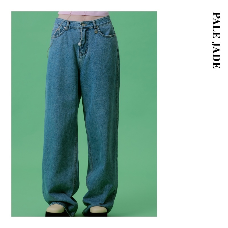 【PALEJADE】Low-Rise Maxi Wide Denim Jean-blue