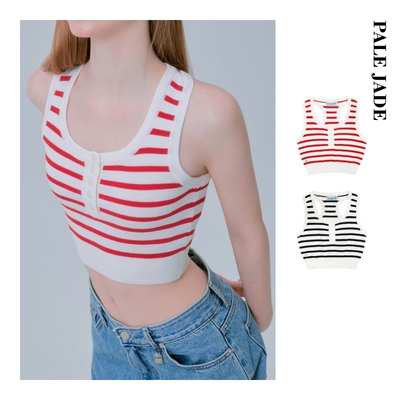 【PALEJADE】90's Stripe Knit Sleeveless Top - Crop