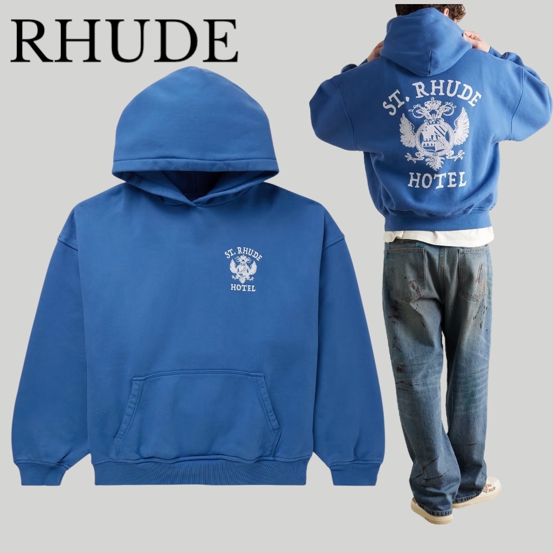 RHUDE♡ コットンジャージー フーディー ロゴプリント入り