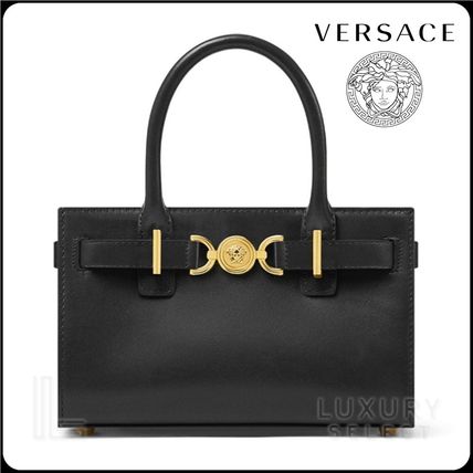 【VERSACE】 メドゥーサ マキシ カーフスキン 2WAY トートバッグ マキシ トート バッグ メドゥーサ ビギー ブラック,ゴールド
