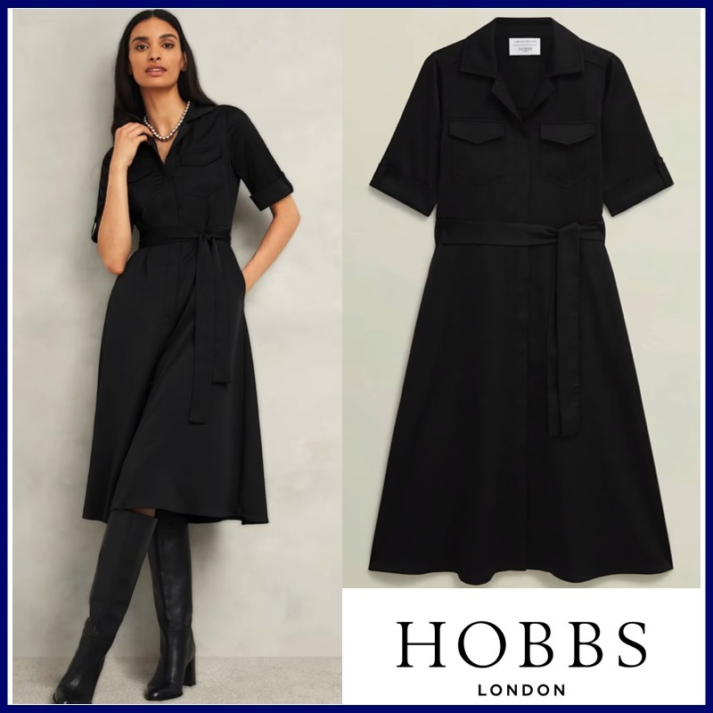 限定商品!!【HOBBS】サテンのツヤ感♪華やかシャツワンピース