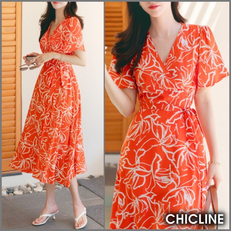 ★ChicLine★ ラビエベル Vネックボタンラップワンピース